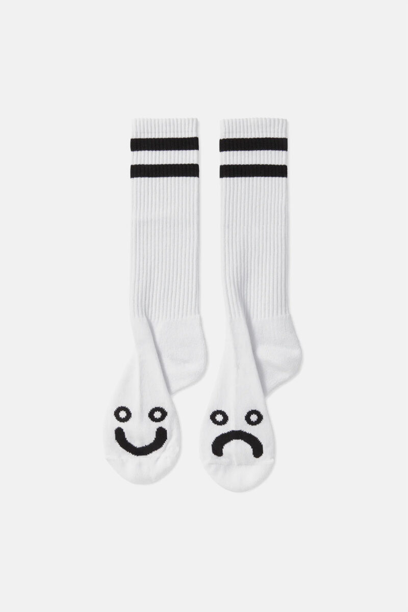 Polar Skate Co Rib Socks Long Happy Sad White