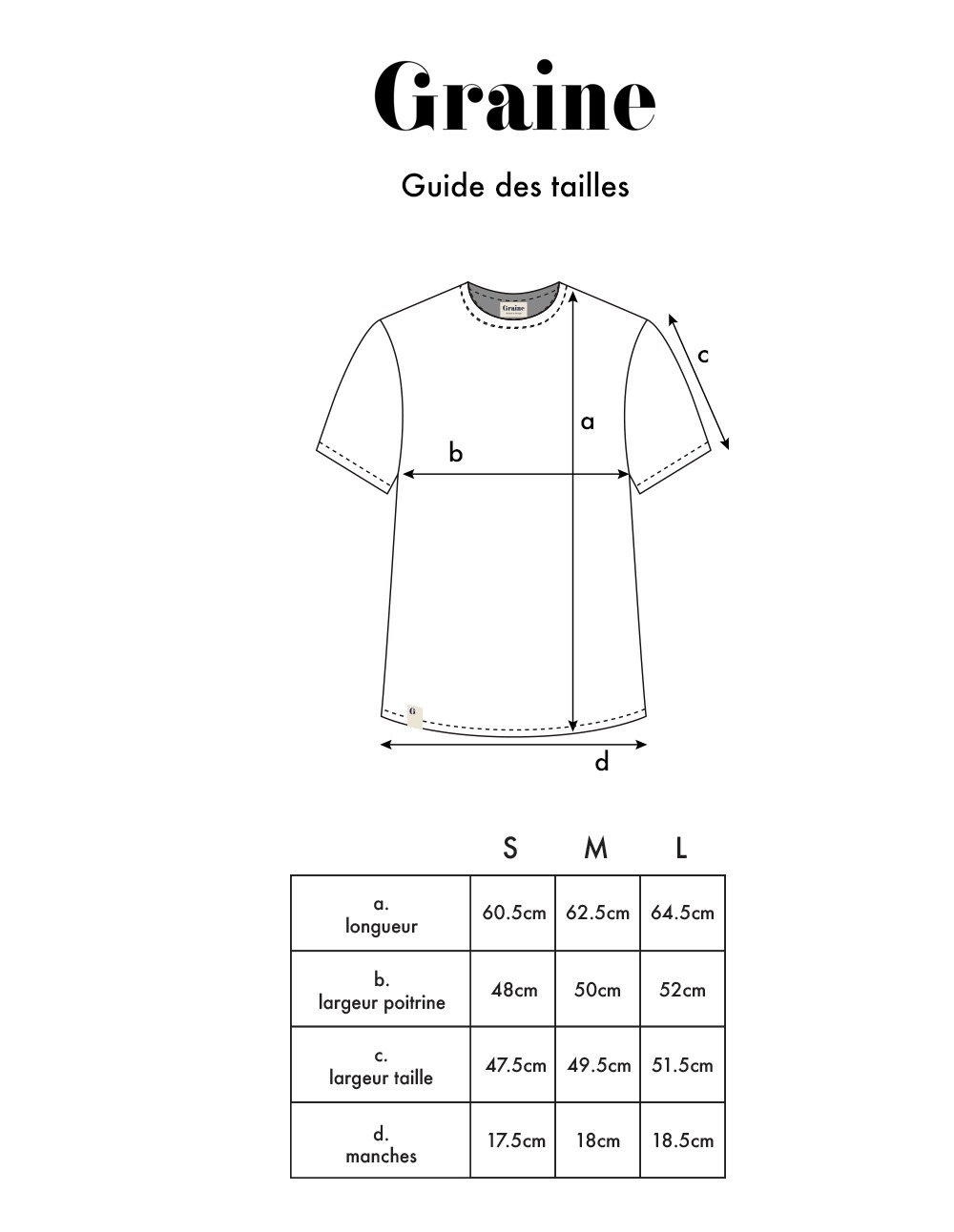 guide de taille t-shirt graine