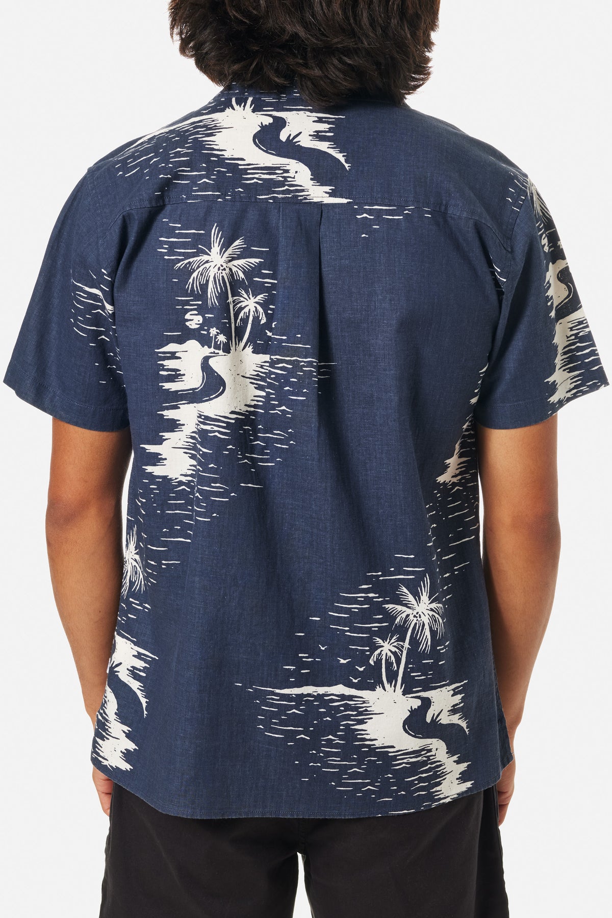 Chemise katin homme au design hawaïen bleu et blanche